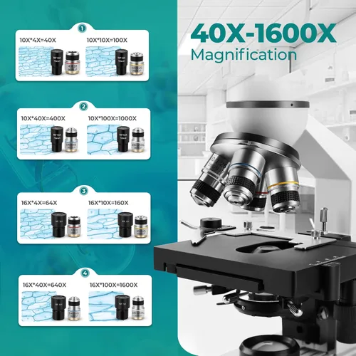 Miniatura 2 de Sinher Microscopios monoculares compuestos de ciencia profesional XSP-104 40X-1600X para adultos estudiantes niños 8-12, con diapositivas