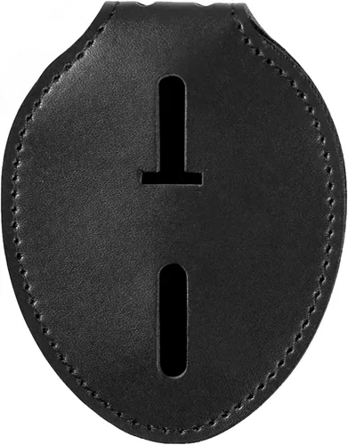 Porta insignia de policía AKITSUAMA - De cuero de vaca, universal, negro, para fuerzas del orden, con clip metálico y cadena incluidos