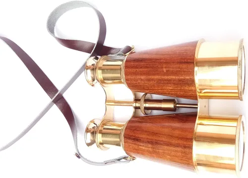 Miniatura 6 de Binoculares antiguos de latón sólido brillante para adultos y niños con correa de cuero para el cuello, binoculares náuticos compactos de 6 pulgadas