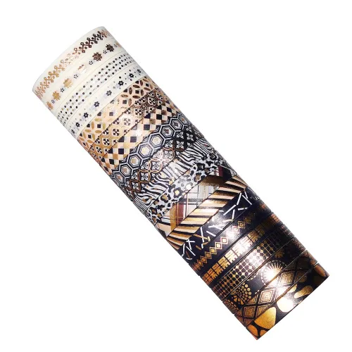 Miniatura 3 de YUBBAEX Juego de 20 Rollos de Cinta Washi Negra con Lámina Dorada Cintas Decorativas para Artes, Manualidades DIY, Diarios de Viñetas, 20 rollos