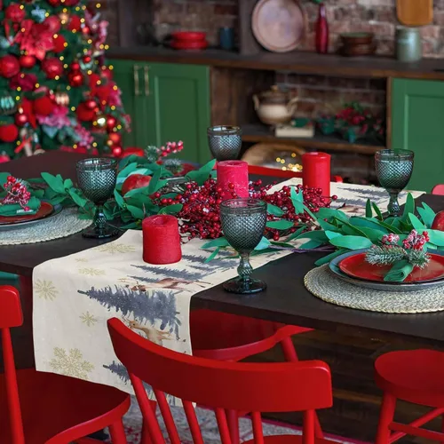 Miniatura 6 de Camino de Mesa de Ciervos Navideños de Campo - Algodón y Lino de 36 Pulgadas, Bufandas para Tocador Navideñas, Árbol de Navidad Acuarela Alce