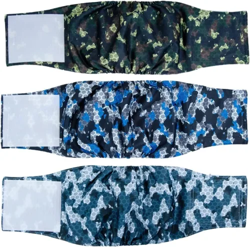 Pet Soft Bandas para el vientre para perros – Pañales lavables para perros machos, reutilizables, paquete de 3 unidades para cachorros (XS, ejército)