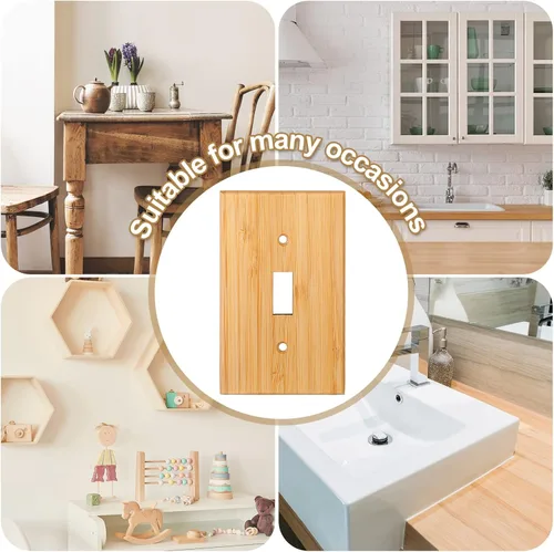 Miniatura 6 de Pinkunn 10 piezas de placa de interruptor de luz de madera maciza, cubiertas de salida de madera de bambú, placa decorativa de pared para el hogar