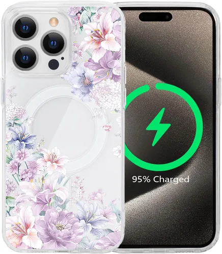 Miniatura 43 de Funda magnética de flores para iPhone 15 [compatible con MagSafe] Bonito patrón floral transparente a prueba de golpes