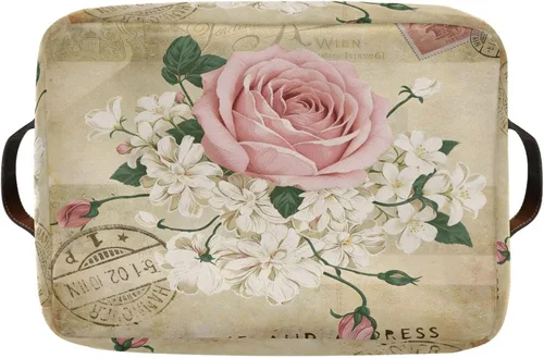 Miniatura 9 de ALAZA Shabby Chic - Caja de almacenamiento plegable con diseño floral de rosas, cestas organizadoras con asas para estantes, armario, sala de estar