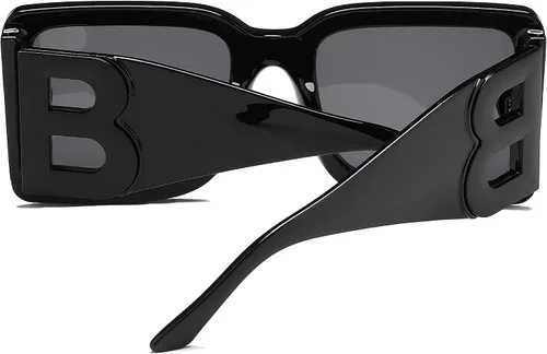Miniatura 5 de PORADAY Gafas de sol cuadradas grandes de moda para mujeres y hombres, marco grueso negro de lujo, gafas de sol modernas con montura grande