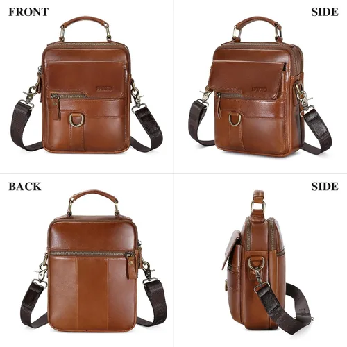 Miniatura 5 de BAIGIO Bolso bandolera de cuero genuino para hombre, bolso de mensajero pequeño para hombre, bolso de cuero para regalo de padre