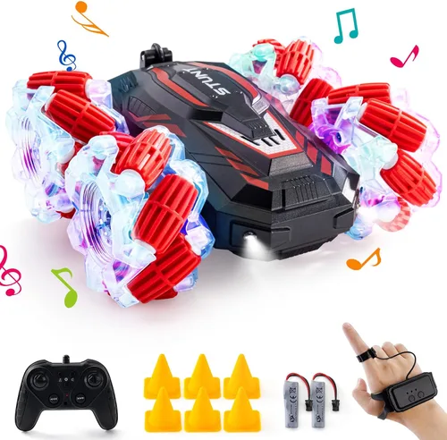Miniatura 10 de 4WD Coche de Control Remoto con Sensor de Gesto, Giro de 360° de Doble Cara, con Luces y Música, Coche RC de Acrobacias con Giros para Niños de 6 a