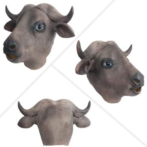 Miniatura 4 de PartyHop Máscara de búfalo con cabeza de animal de látex de cabeza completa, máscaras realistas para Halloween, carnaval, fiesta de disfraces