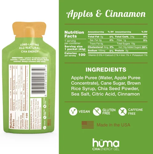 Miniatura 2 de Gel energético Huma Chia Energy Gel, 24 unidades, 1 Manzanas y Canela