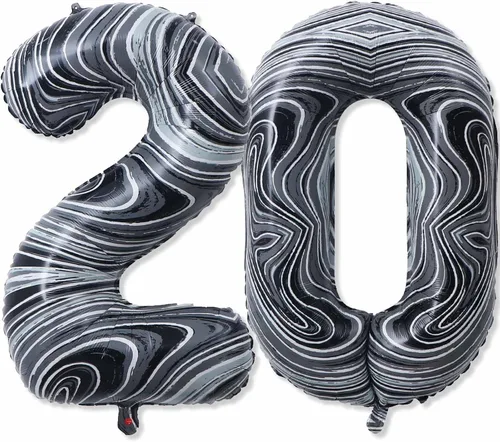 Miniatura 18 de Globos gigantes de papel de aluminio de mármol negro de 40 pulgadas, globos gigantes de helio del número 13 o 31 para decoraciones de cumpleaños