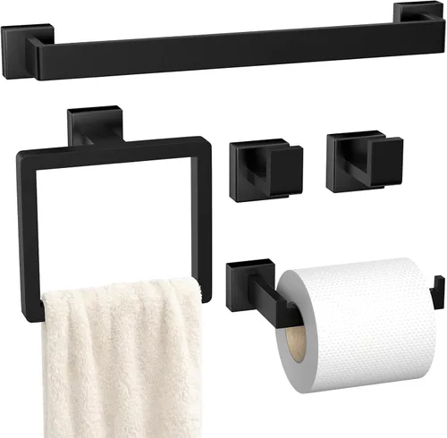 Miniatura 11 de Juego de 10 accesorios de baño negro mate, juego de herrajes de baño de acero inoxidable, toalleros para baño montados en la pared, juego de barras