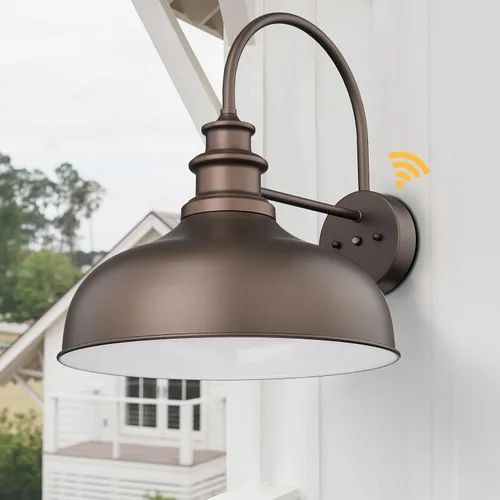 Miniatura 6 de Bestshared Domo grande de 16 pulgadas con sensor de atardecer a amanecer, luz de granero para exteriores, antioxidante, aplique de pared al aire