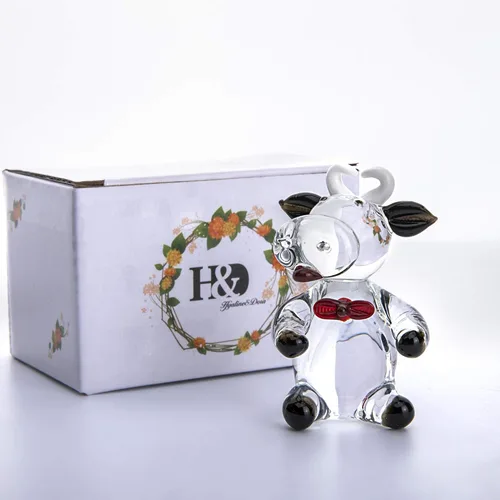 Miniatura 7 de QFkris - Figura coleccionable de vaca negra de vidrio soplado de 2.5 pulgadas Mini Statues, Handmade, Art Glass, Farm Animal DIY Craft Ornament