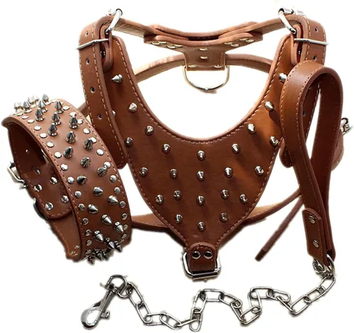 Miniatura 12 de Arnés para perro con tachuelas de cuero de raza, collar y correas, juego de 3 piezas para perros medianos y grandes, mastín, boxer, bull terrier