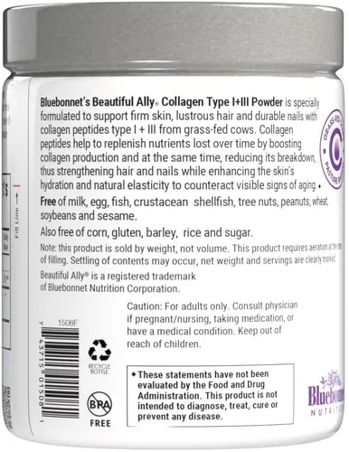 Miniatura 3 de Bluebonnet Nutrition Beautiful Ally - Colágeno en polvo, colágeno hidrolizado de vacas alimentadas con pasto, péptidos de colágeno tipo 1 y 3, sin