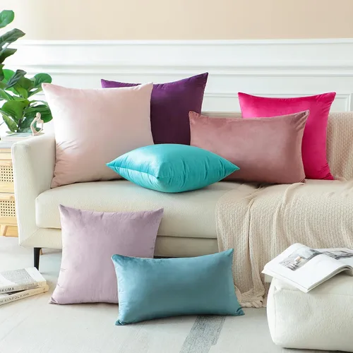 Miniatura 5 de OTOSTAR Paquete de 2 fundas de almohada decorativas de terciopelo suave y sólido de 16 x 24 pulgadas, fundas de almohada lumbares, fundas de Lila