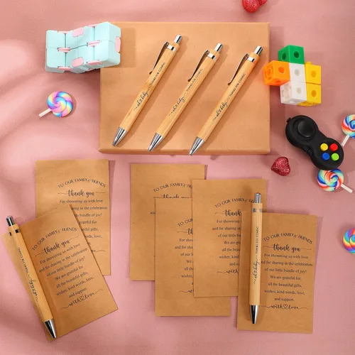 Miniatura 4 de Seajan 50 juegos de regalos de baby shower para invitados, regalos de baby shower, incluye 50 bolígrafos retráctiles, bolígrafos de bambú a granel