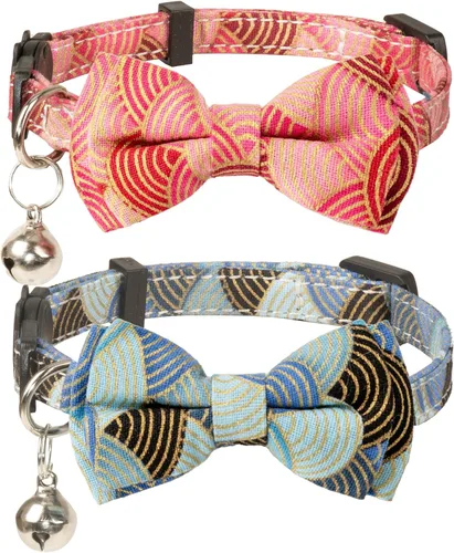 Miniatura 16 de Collar para Gato Mascota Separable con Campana y Moño Desmontable Ajustable Seguridad para Gatito Cachorro Niña Niño 2 piezas Navidad-A