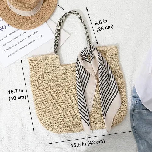 Miniatura 4 de Rejolly Bolso de mano de paja para mujer, para playa, verano, vacaciones, estilo bohemio, de ratán, bolso grande de hombro tejido