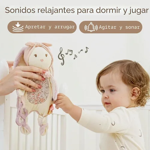 Miniatura 4 de Moonkie Manta de seguridad para bebé con mordedor de silicona, manta de conejo con cintas texturizadas, juguetes crujientes, terciopelo de minky Rosa