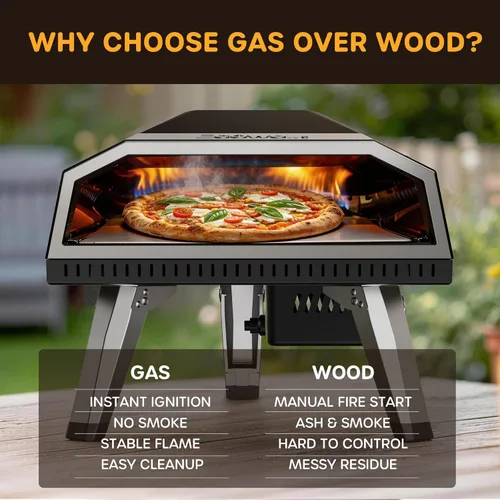 Miniatura 3 de ECOWELL Horno de pizza de gas de 12 pulgadas para exteriores, horno de pizza portátil con piedra, horno de pizza de acero inoxidable para interiores