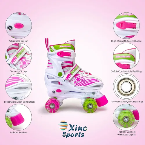 Miniatura 2 de XinoSports - Patines ajustables para niños y niñas con ruedas iluminadas (de 5 a 20 años) - Patines con ruedas iluminadoras Rosa