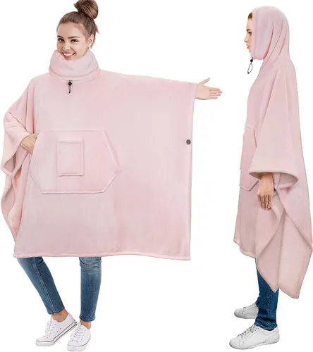 PAVILIA - Poncho de manta portátil para mujer y hombre, sudadera con capucha y calentador de cuello de gran tamaño, suéter de forro polar suave para
