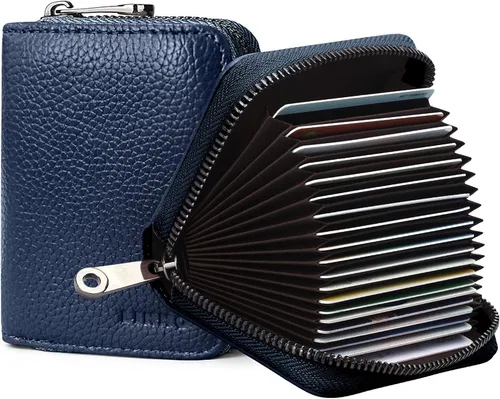 Linno RFID 20 ranuras para tarjetas de crédito titular de la tarjeta de crédito de cuero genuino pequeño caso para mujeres u hombres cartera