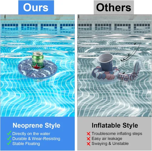 Miniatura 6 de Soporte flotante para bebidas de neopreno para piscina, flotadores de tazas de piscina, para latas de bebidas, vasos/botellas, soporte flotante ola