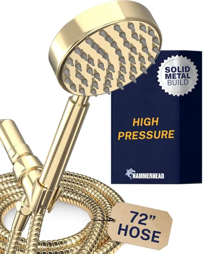 Miniatura 17 de HammerHead Showers® Cabezal de ducha de mano de metal sólido con manguera y soporte de latón, cromado, cabezales de ducha de alta presión de 2.5 GPM