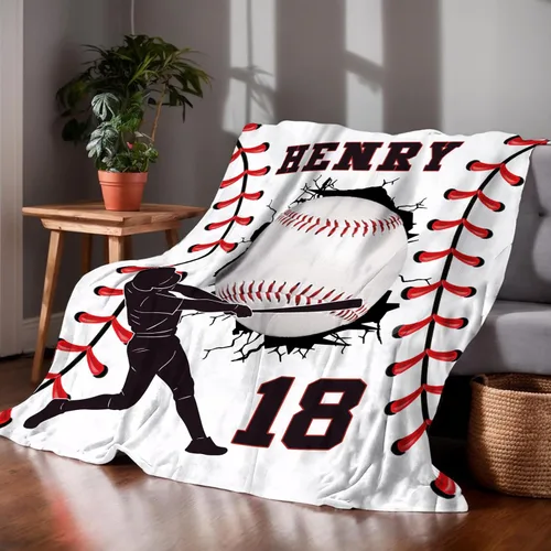 Miniatura 2 de Mantas de Béisbol Personalizadas con Nombre y Números, Mantas de Franela Personalizadas para Juegos de Equipo de Béisbol, Regalos para Niños Amantes