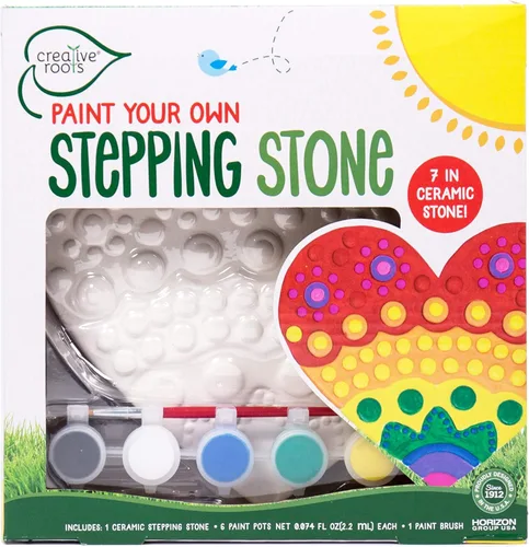 Creative Roots Juego de piedra de escalonamiento de mosaico en forma de corazón, incluye piedra de cerámica de 7 pulgadas y 6 pinturas vibrantes,