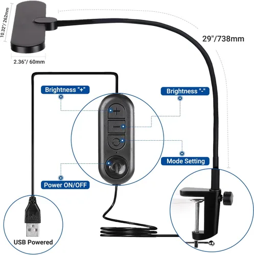 Miniatura 7 de NEEWER Entry Level Version 10W Desktop LED Lamp with Clamp, Color Edge Lit Flexible Monitor Clip Light, 5 Color Modes, Eye Friendly Dimmable for