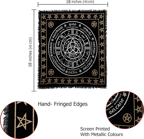 Miniatura 6 de Indian Consigners Tela de altar Rueda pagana Brujería Alter Tarot Spread Top Cloth Wiccan Square Spiritual 18 por 18 Rueda pagana sagrada