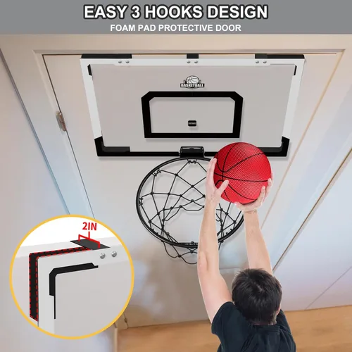 Miniatura 3 de HYES Aro de baloncesto grande de 24" x 16" pulgadas para interiores para adultos, aro de baloncesto sobre la puerta con tablero resistente, juguetes
