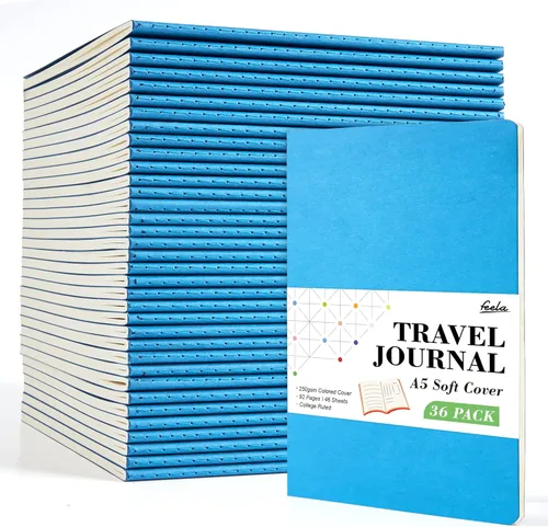 Miniatura 15 de Feela - Paquete de 36 cuadernos de tapa blanda en blanco, a rayas, para viajes, para mujeres y hombres, cuadernos para escribir, cuadernos rayados