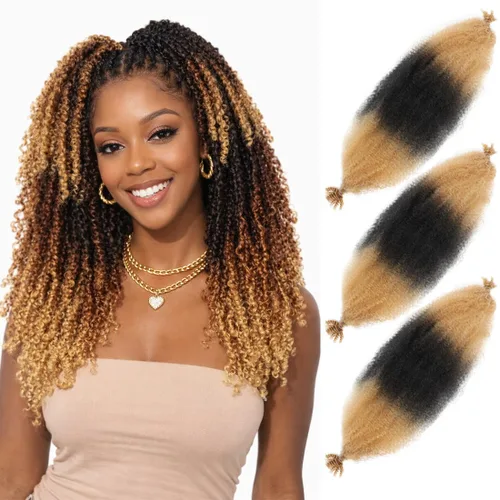 Miniatura 63 de Cabello afro elástico y trenzado de 30 pulgadas 2 paquetes, cabello preesponjado y trenzado elástico pre-estirado para extensiones de cabello suave