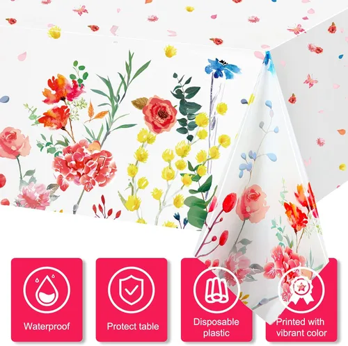 Miniatura 3 de Breling 3 manteles de flores silvestres, mantel de plástico con flores silvestres para vacaciones, cumpleaños, fiesta de té, decoración de baby