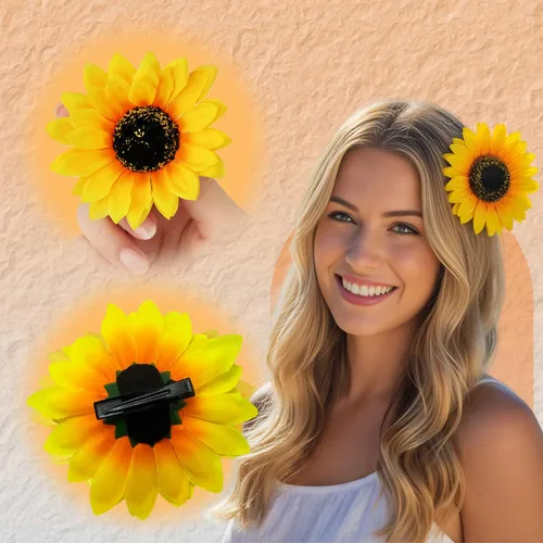 Miniatura 6 de 3 pinzas para el cabello de girasol amarillo para mujer, pasadores de cocodrilo, horquilla, accesorios para el cabello de verano, para fiestas
