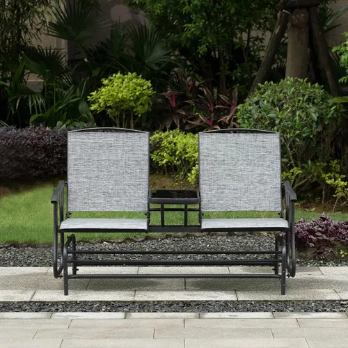 Miniatura 2 de Gardenised Dos personas al aire libre doble Swing Glider conjunto con mesa central de vidrio templado, sofá biplaza césped balancín banco