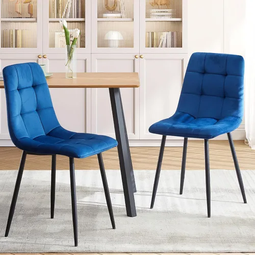 Miniatura 6 de Juego de 4 sillas de comedor de terciopelo, color azul marino con patas de metal, ideales para cocina, comedor, sillas de cocina para 4