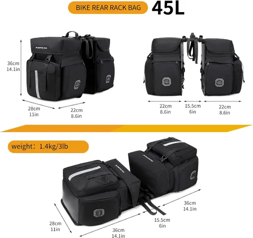 Miniatura 5 de Bolsa de Accesorios para Bicicleta Sunpeak Alforjas para Portaequipaje Trasero de Bicicleta 45L Bolsa de Sillín Impermeable para Bicicleta