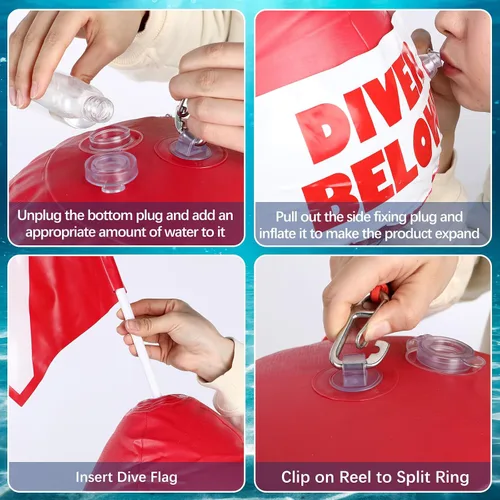 Miniatura 3 de Maitys Juego de cuerda de buceo de PVC resistente con bandera de buceo, flotador de señal inflable con bandera de buceo, correa de cordón