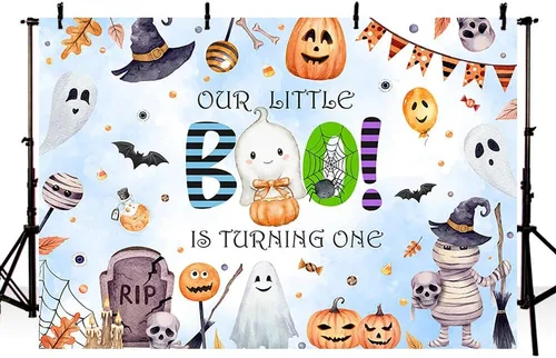 Miniatura 2 de MEHOFOND Telón de fondo de Halloween Boo para el primer cumpleaños de 7 x 5 pies para niño, espeluznante, una cabina de fotos, fondo de estudio