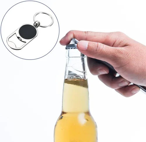 Miniatura 5 de uxcell Llavero abrebotellas, 1 unidad, abrebotellas de cerveza de acero inoxidable, llavero plano portátil para hombres, mujeres (plateado)