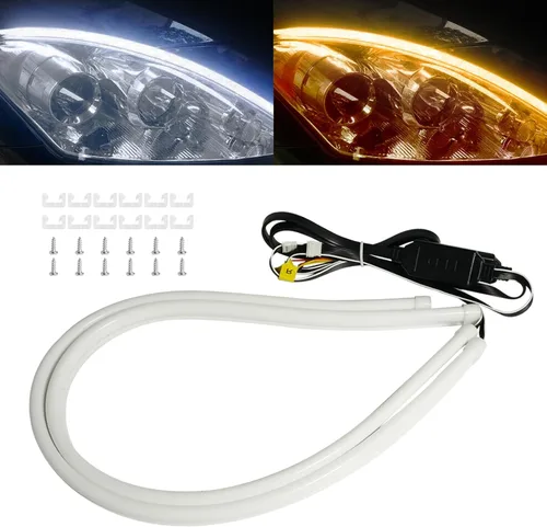 Qasim Tira LED secuencial, tira de luces LED flexibles de 12 pulgadas para coche, intermitente, intermitente, luz de circulación diurna blanca/ámbar