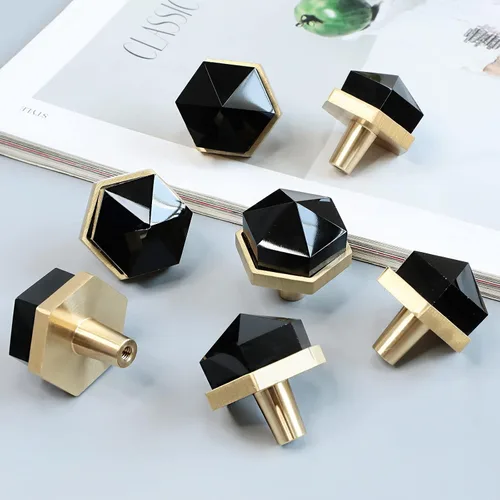 Miniatura 3 de Rockcloud Paquete de 2 pomos de piedra de cristal con forma hexagonal de obsidiana con tornillos, tiradores de cajón, pomos decorativos