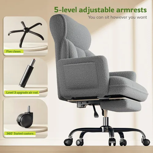 Miniatura 6 de DurayLoly Silla de oficina grande y alta con brazos y respaldo ajustables, silla de oficina ergonómica con reposapiés y tela cómoda para oficina