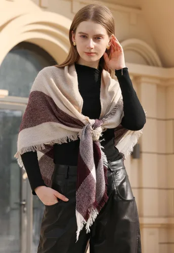 Miniatura 99 de Wander Agio - Bufanda envolvente con diseño a cuadros o triangular para mujer, cálida y larga, de punto, sensación de cachemira, chal